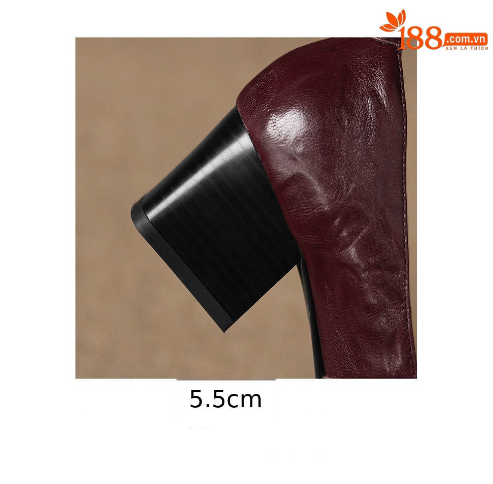 Giày cao gót nữ mũi nhọn da cừu, gót 5,5 cm, quai ngang khóa cài — màu nâu chi tiết 11