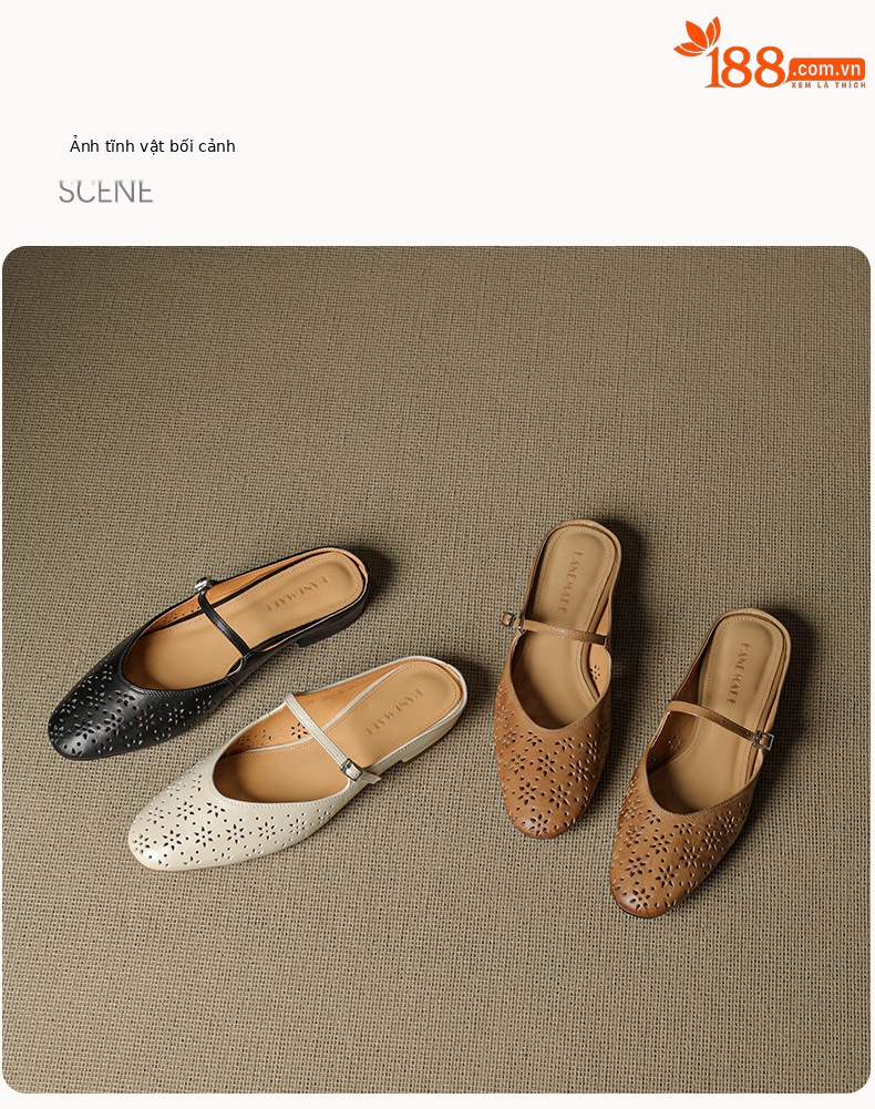 Giày mule nữ da bò đầu vuông miệng nông đế bằng hở gót — đen chi tiết 23