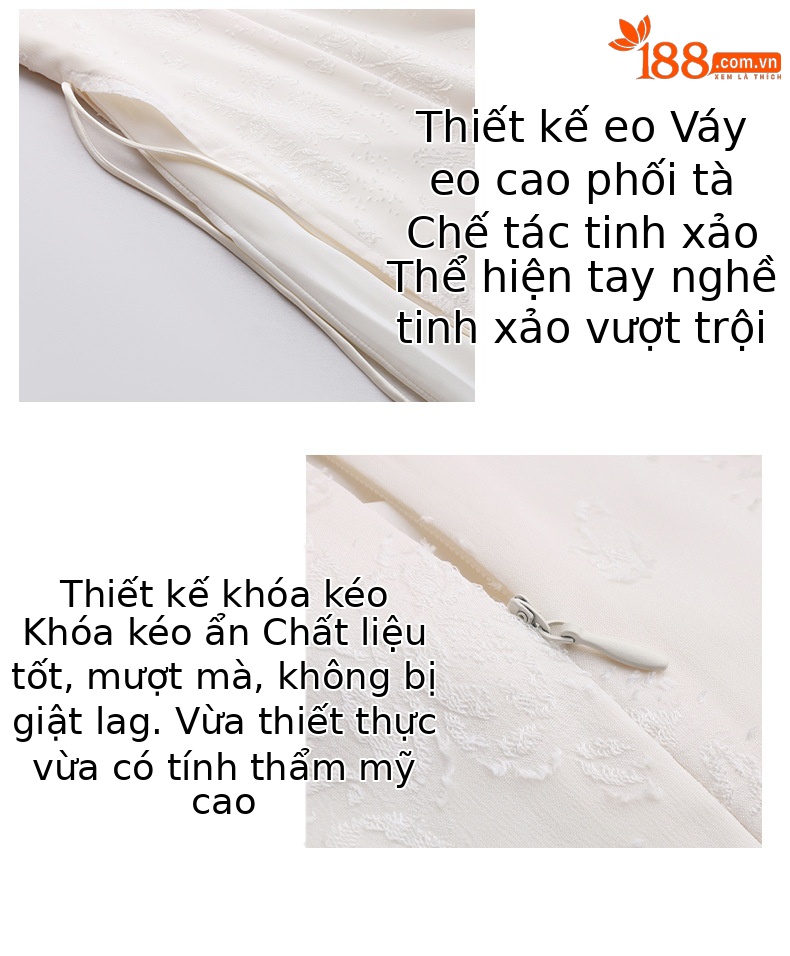 Đầm maxi nữ thắt eo phong cách tân cổ điển Trung Hoa GT8200 — màu trắng ngà chi tiết 7