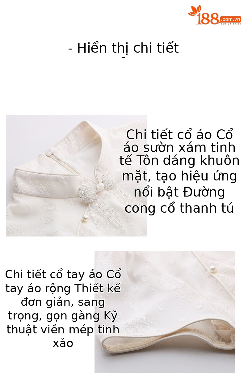 Đầm maxi nữ thắt eo phong cách tân cổ điển Trung Hoa GT8200 — màu trắng ngà chi tiết 6