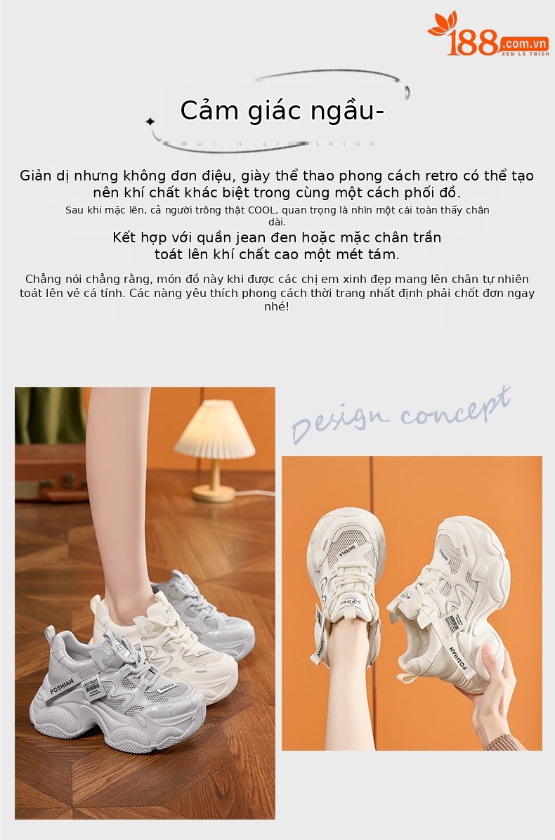 Giày platform nữ đế xuồng mũi tròn lưới thoáng khí, gót siêu cao 8cm — Xám, Len nguyên chất chi tiết 4
