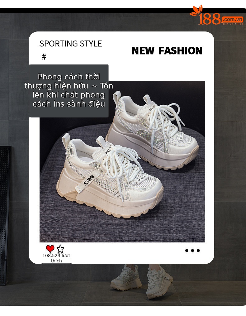 Giày sneaker nữ đế dày lưới thoáng khí phong cách retro — Xám 5066, Be 5066, Hồng đào 5066 chi tiết 3