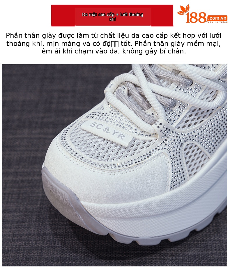 Giày sneaker nữ đế dày lưới thoáng khí phong cách retro — Xám 5066, Be 5066, Hồng đào 5066 chi tiết 7