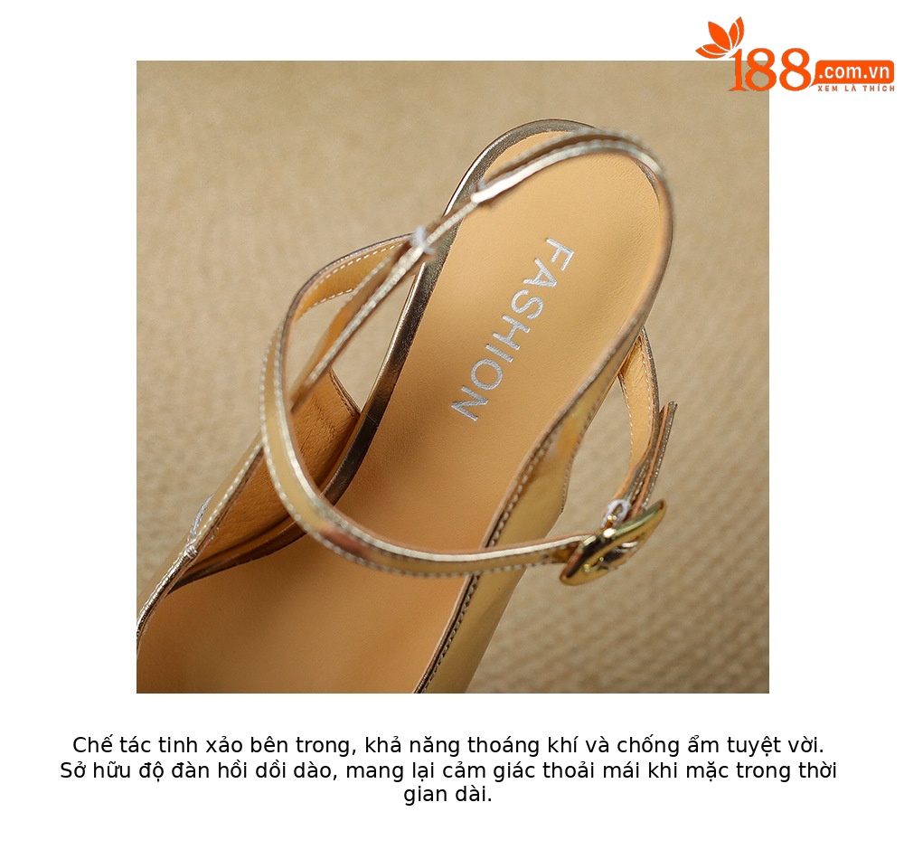 Sandal cao gót nữ mũi vuông quai ngang phong cách Chanel, gót xuồng 2026 — màu vàng, bạc chi tiết 19
