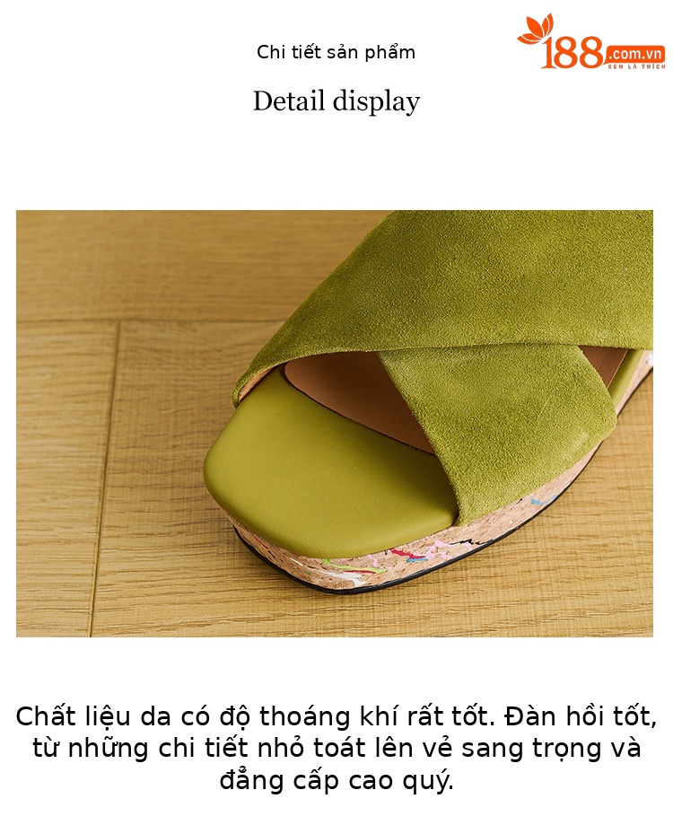 Sandal cao gót nữ quai chéo đế xuồng, gót 9 cm, hở mũi, khóa một chữ — xanh lá cây, màu kaki chi tiết 3