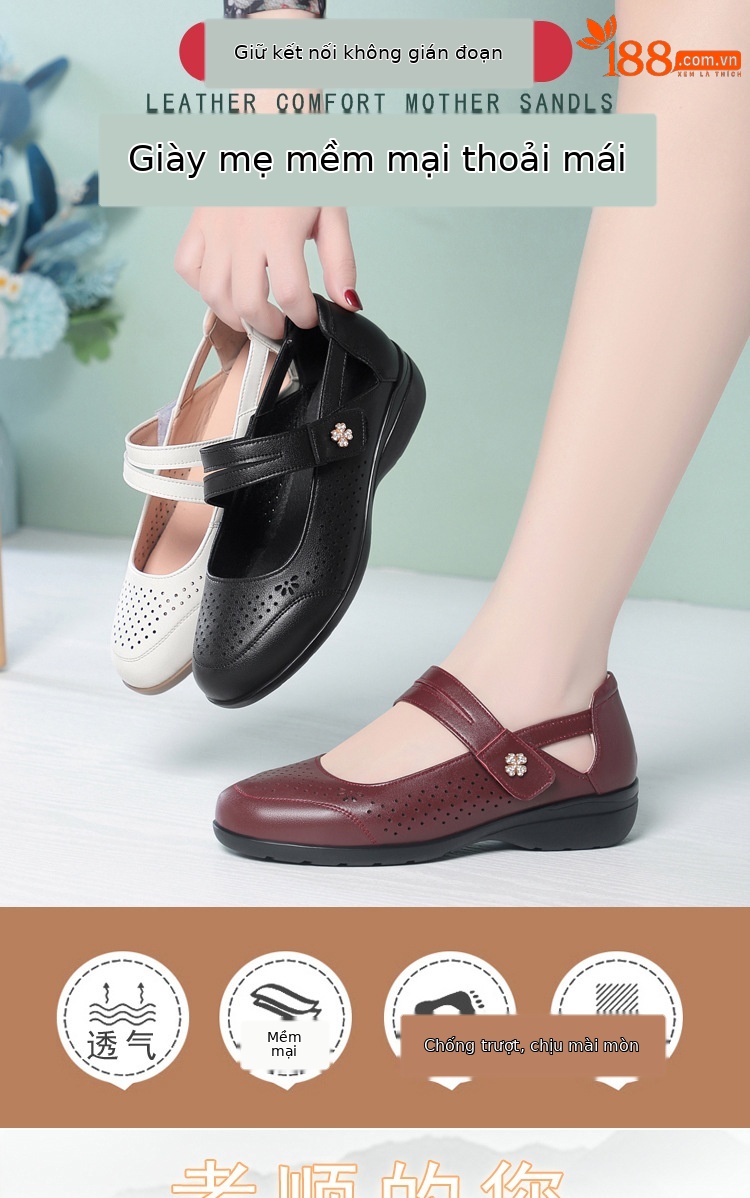 Giày Mary Jane nữ quai ngang có khóa, mũi hở, da mềm đế bệt — màu be chi tiết 1
