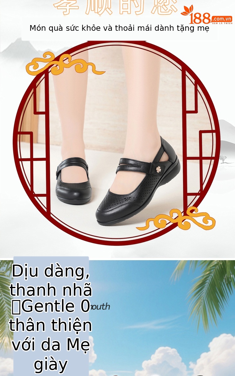 Giày Mary Jane nữ quai ngang có khóa, mũi hở, da mềm đế bệt — màu be chi tiết 2