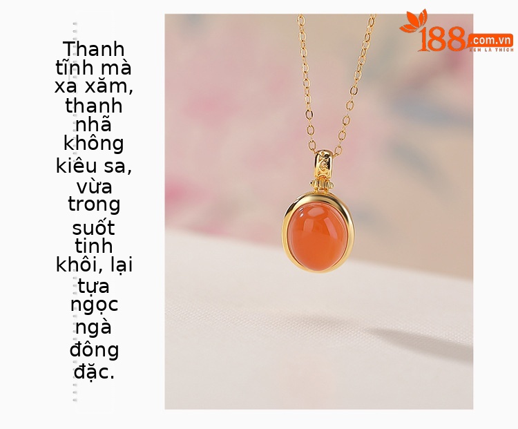 Mặt dây chuyền bạc S925 mạ vàng hình tròn cổ điển đính mã não đỏ tự nhiên và hổ phách — Mẫu màu hổ phách - Mặt dây chuyền đơn (không bao gồm dây) chi tiết 3