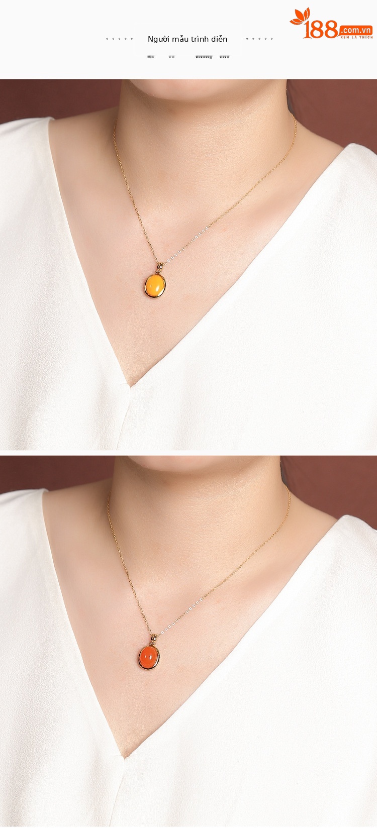 Mặt dây chuyền bạc S925 mạ vàng hình tròn cổ điển đính mã não đỏ tự nhiên và hổ phách — Mẫu màu hổ phách - Mặt dây chuyền đơn (không bao gồm dây) chi tiết 6