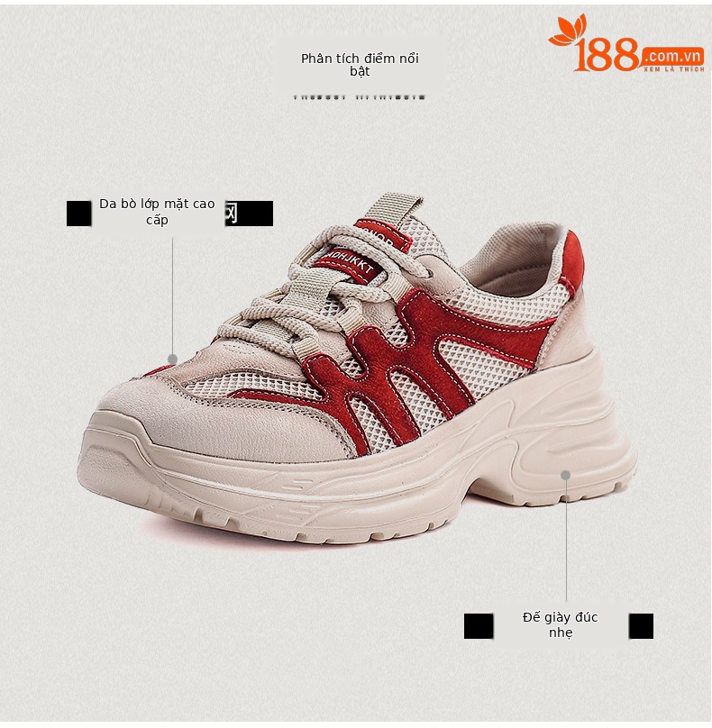 Giày sneaker nữ đế dày phong cách retro da bò — xanh lá cây chi tiết 3