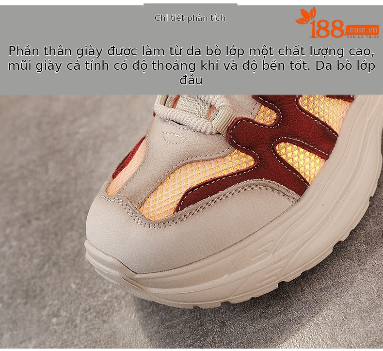 Giày sneaker nữ đế dày phong cách retro da bò — xanh lá cây chi tiết 4