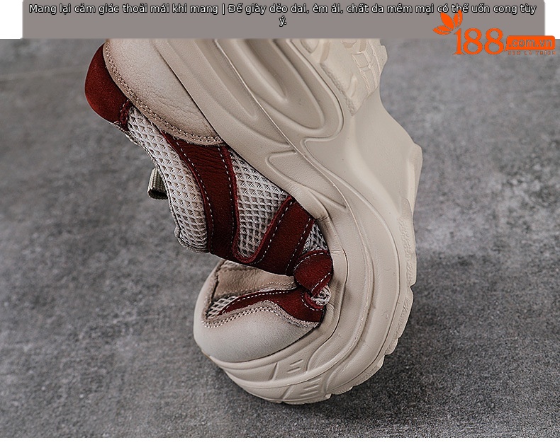 Giày sneaker nữ đế dày phong cách retro da bò — xanh lá cây chi tiết 8