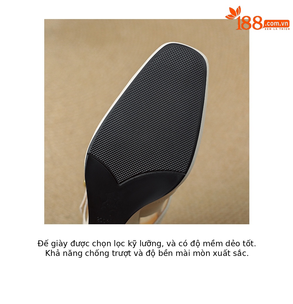 Sandal cao gót nữ mũi vuông quai ngang đế xuồng da thật lỗ thoáng khí — màu vàng, Trắng sữa, bạc chi tiết 21