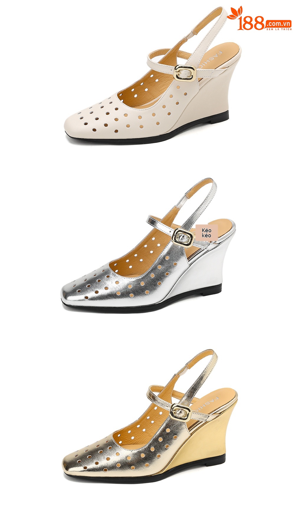 Sandal cao gót nữ mũi vuông quai ngang đế xuồng da thật lỗ thoáng khí — màu vàng, Trắng sữa, bạc chi tiết 22