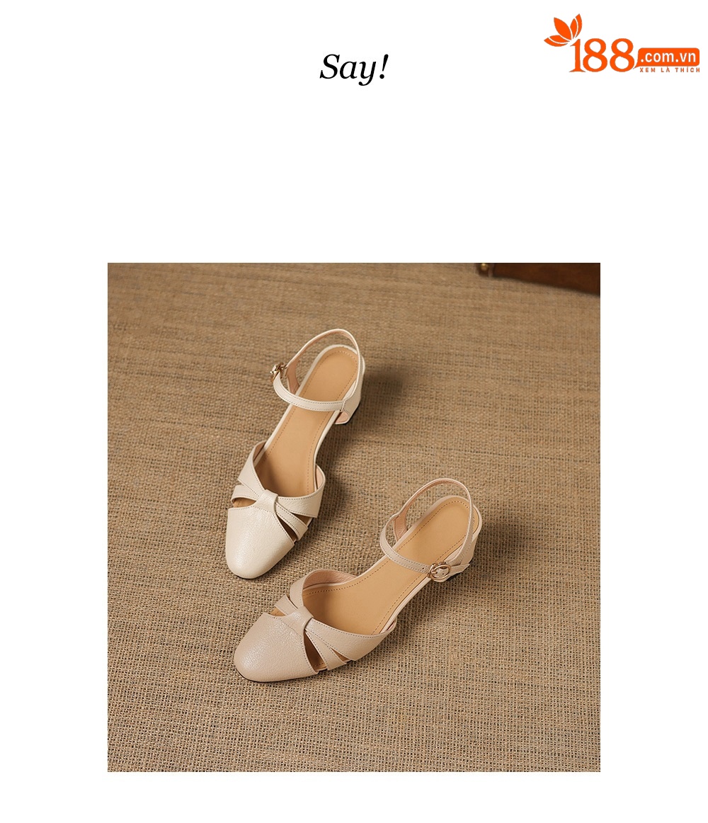 Sandal nữ quai ngang mũi kín gót vuông ổn định — màu be chi tiết 5