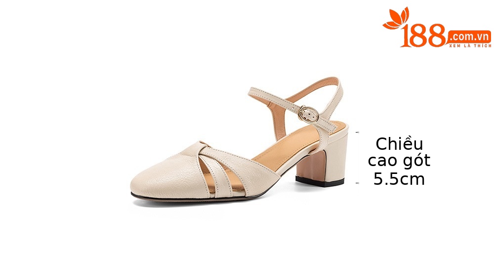 Sandal nữ quai ngang mũi kín gót vuông ổn định — màu be chi tiết 7