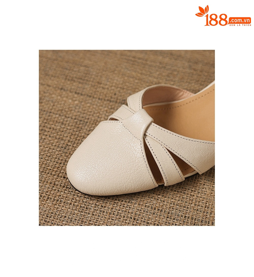 Sandal nữ quai ngang mũi kín gót vuông ổn định — màu be chi tiết 9