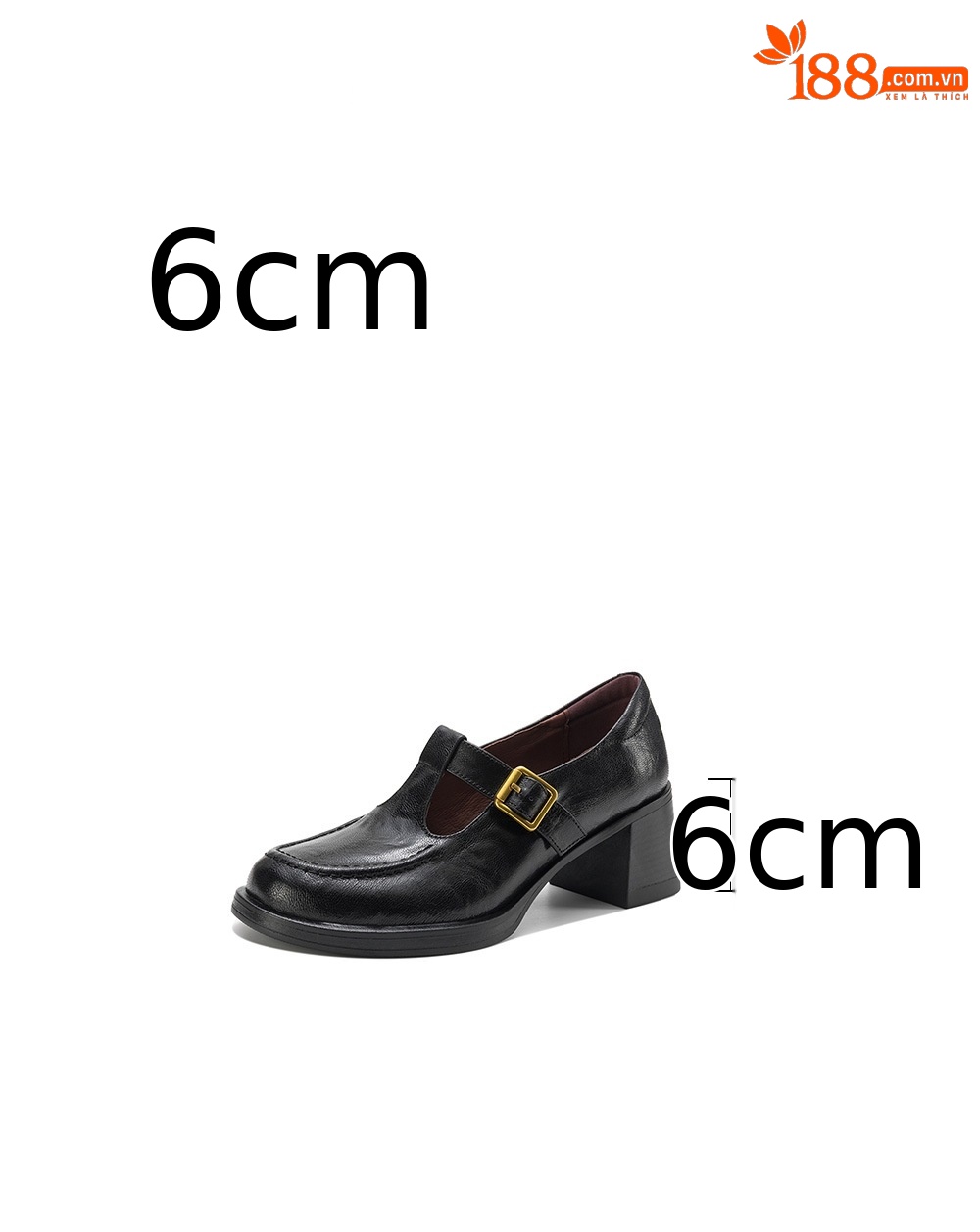 Giày cao gót nữ mũi tròn da dê, gót vuông ổn định, quai chữ T — màu nâu chi tiết 5