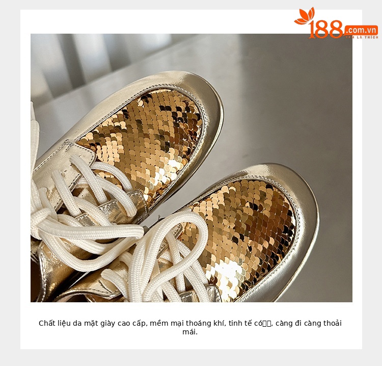 Giày loafer nữ đế xuồng cao gót 9 cm, phối đế cói, dây buộc, phối sequin lấp lánh — màu vàng, xanh lam chi tiết 5