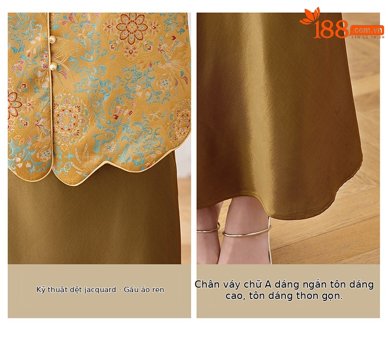 Set áo gile vest và chân váy maxi thắt eo phong cách tân cổ điển WA9509 — màu vàng chi tiết 8