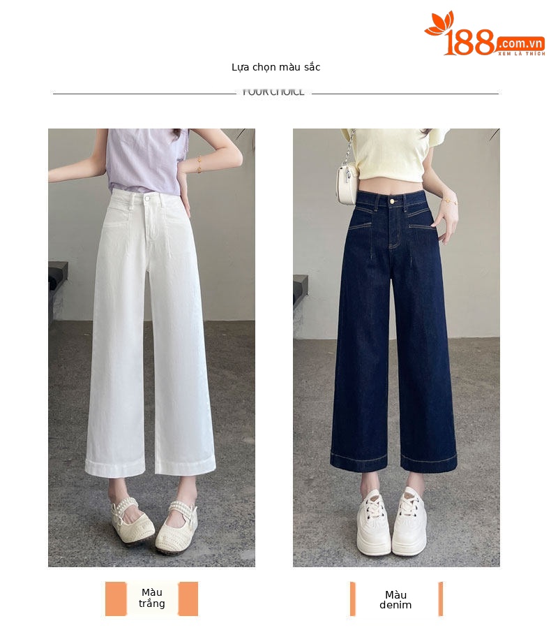 Quần jean nữ ống rộng dáng suông cạp cao 9 phân — Màu xanh tannin 8 điểm chi tiết 2