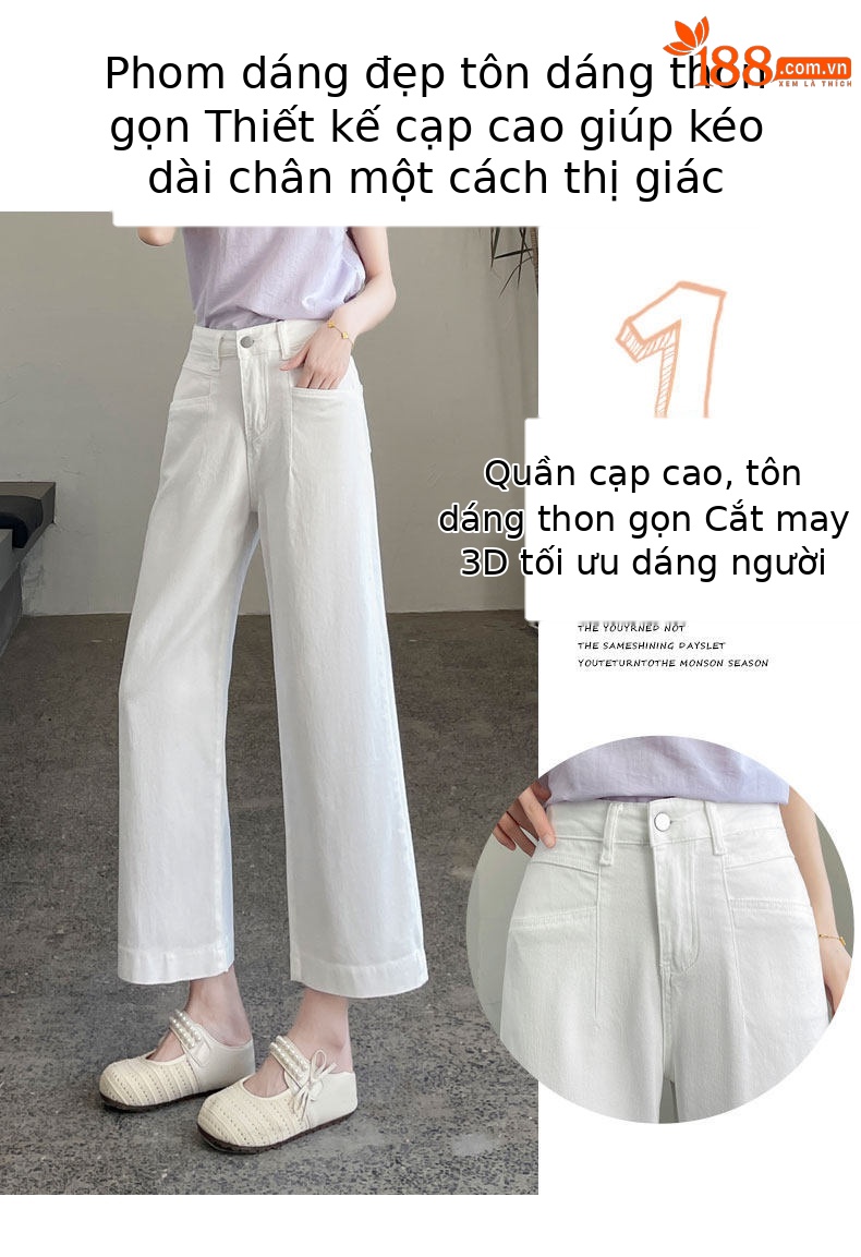 Quần jean nữ ống rộng dáng suông cạp cao 9 phân — Màu xanh tannin 8 điểm chi tiết 3