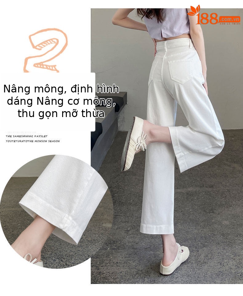 Quần jean nữ ống rộng dáng suông cạp cao 9 phân — Màu xanh tannin 8 điểm chi tiết 4
