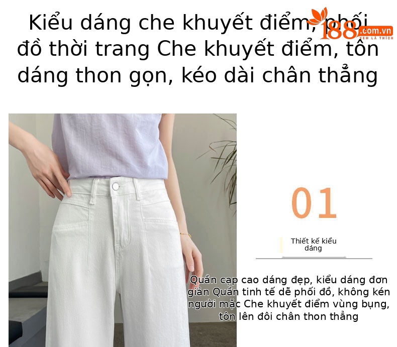Quần jean nữ ống rộng dáng suông cạp cao 9 phân — Màu xanh tannin 8 điểm chi tiết 5