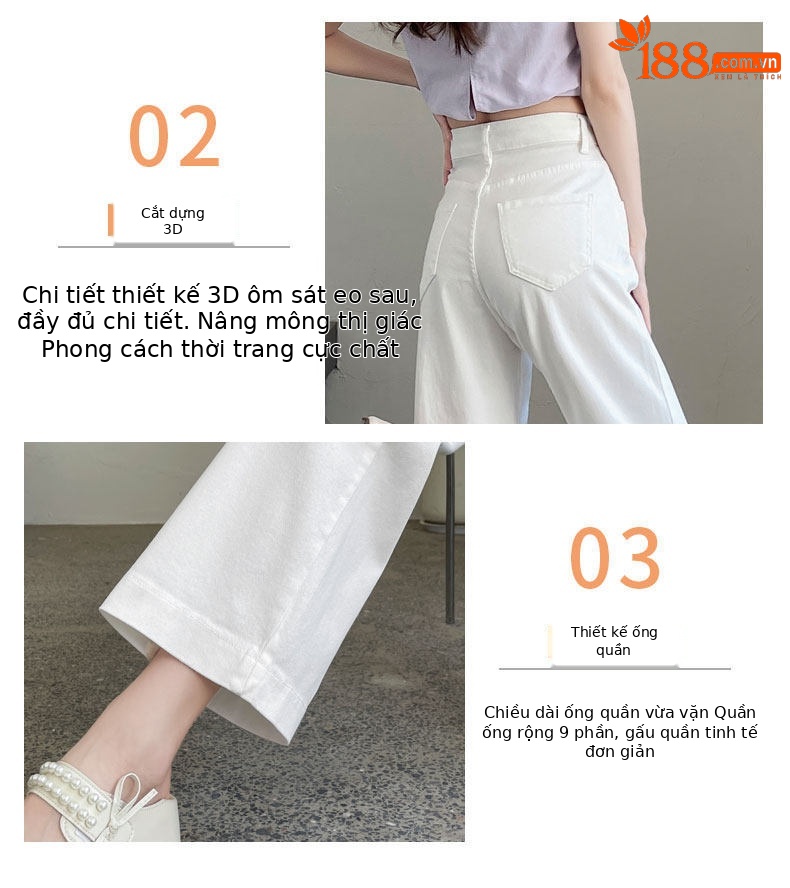 Quần jean nữ ống rộng dáng suông cạp cao 9 phân — Màu xanh tannin 8 điểm chi tiết 6