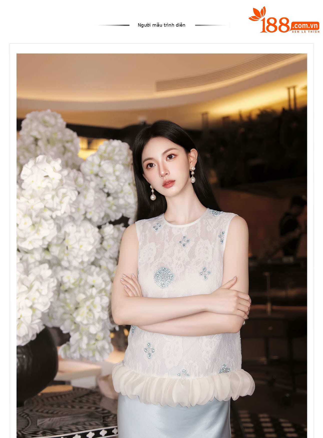 Bộ áo gile đính cườm thêu hoa cách tân + chân váy trơn thanh lịch nữ — bộ đồ, Trang chủ, Màu xanh nửa váy chi tiết 1