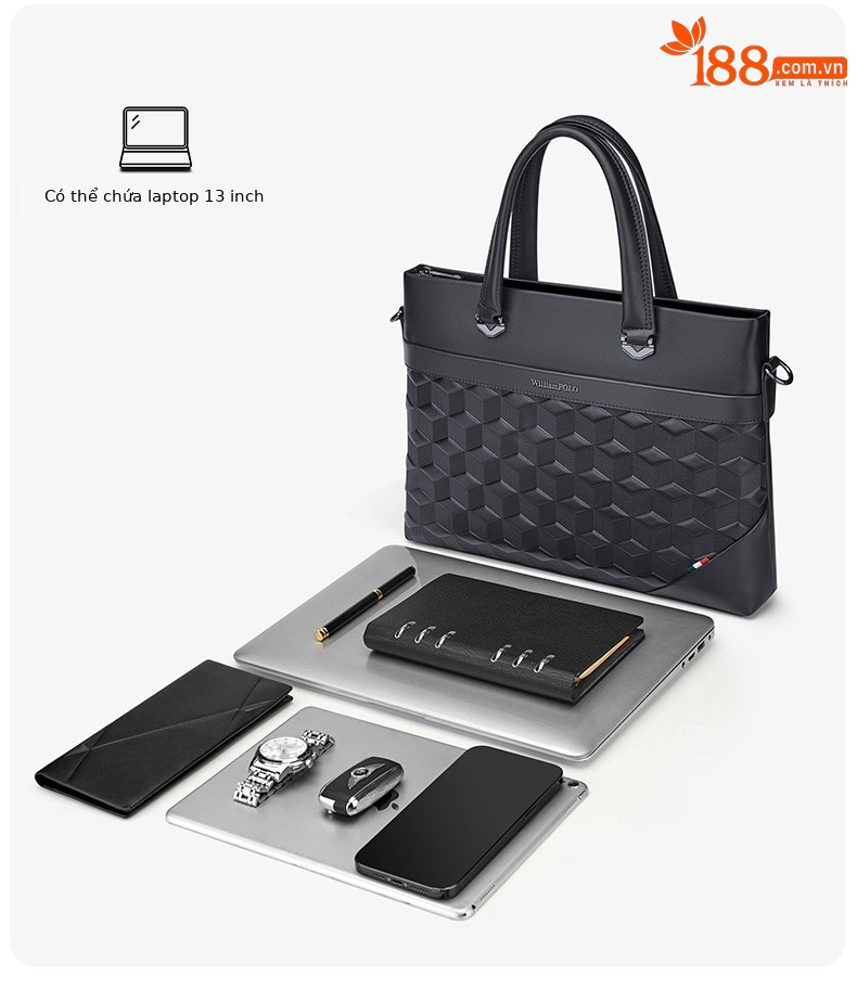 Cặp da nam công sở đựng laptop chéo đa năng Hoàng đế Paul chi tiết 8