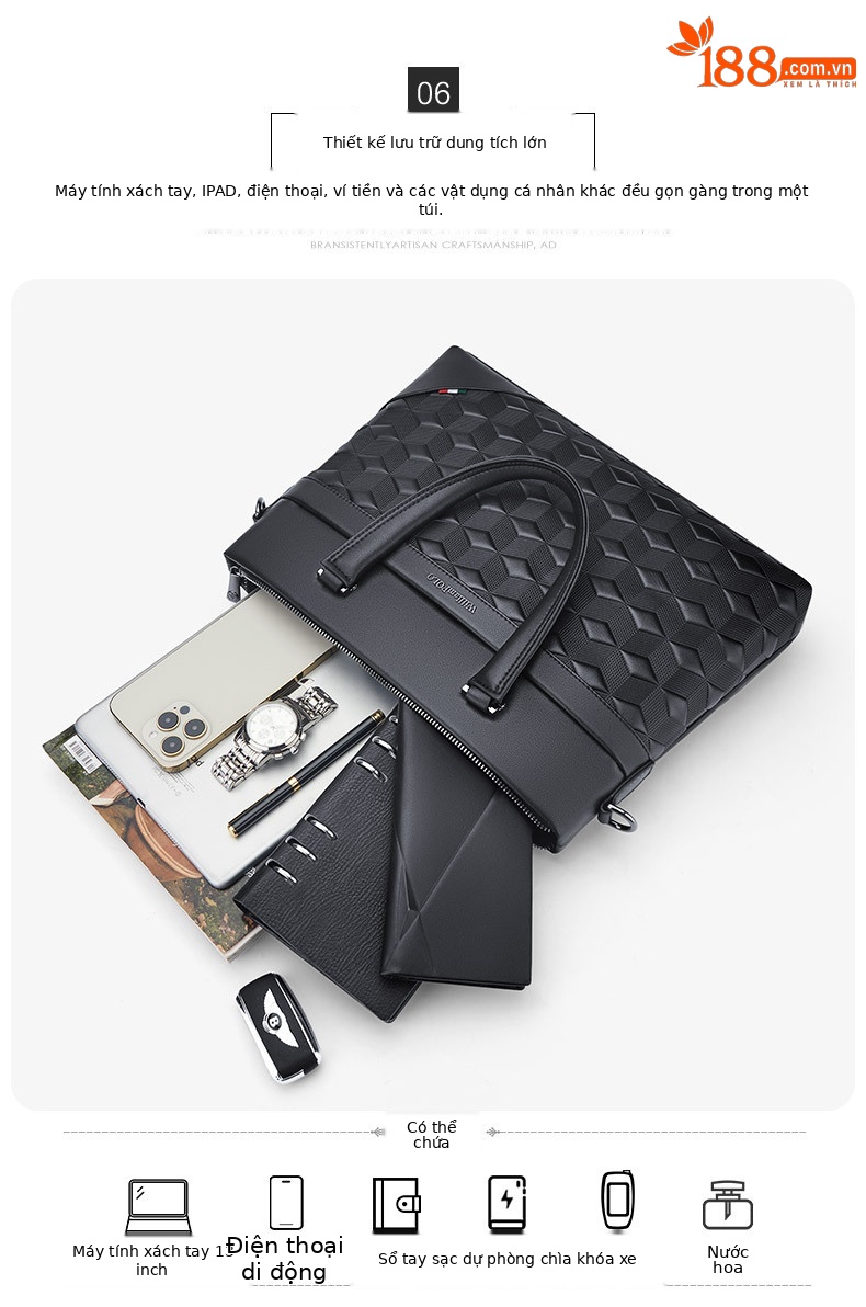 Cặp da nam công sở đựng laptop chéo đa năng Hoàng đế Paul chi tiết 7