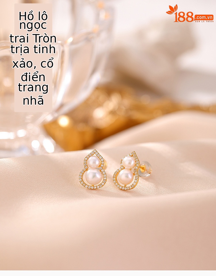 Bông tai bạc S925 mạ vàng đính ngọc trai nước ngọt hình quả hồ lô phong cách mới — Bạc chi tiết 1