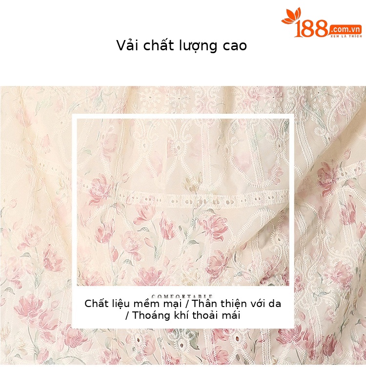 Set váy hai mảnh mùa hè cổ búp bê ren hoa tay ngắn + chân váy xếp ly cạp cao — Xanh lá cây nhạtcolor, Màu hồng, màu mơ chi tiết 5