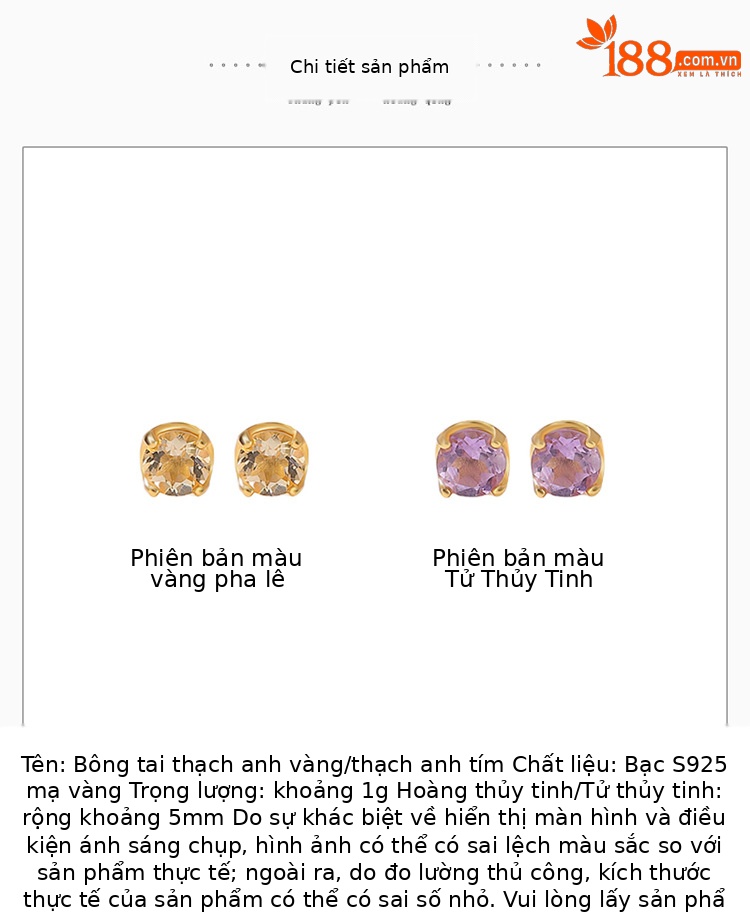 Bông tai bạc S925 mạ vàng đính đá tím và đá vàng cắt giác, kiểu dáng đơn giản cá tính — Vàng pha lê chi tiết 2