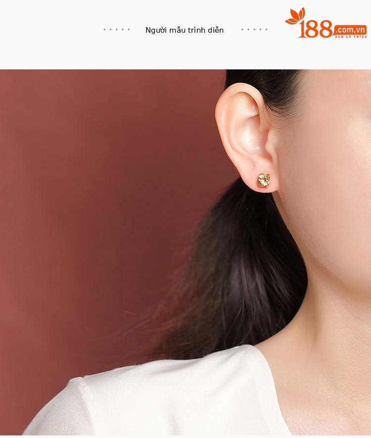 Bông tai bạc S925 mạ vàng đính đá tím và đá vàng cắt giác, kiểu dáng đơn giản cá tính — Vàng pha lê chi tiết 4