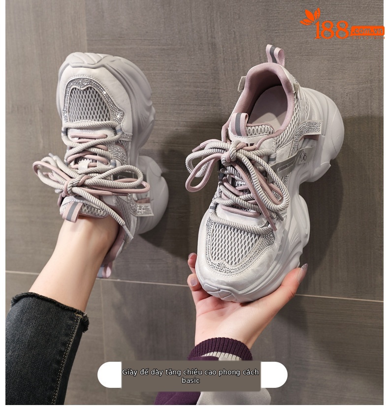Giày sneaker nữ đế dày chunky lưới thoáng khí tăng chiều cao — Xám tím chi tiết 1