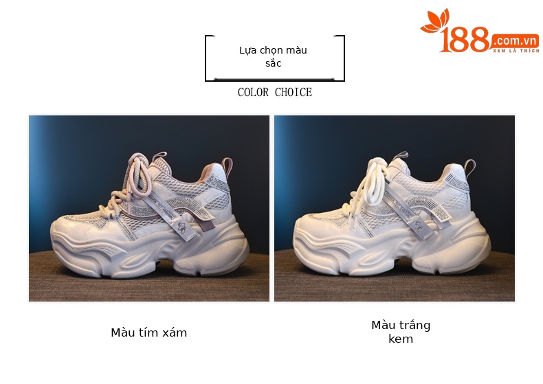 Giày sneaker nữ đế dày chunky lưới thoáng khí tăng chiều cao — Xám tím chi tiết 2