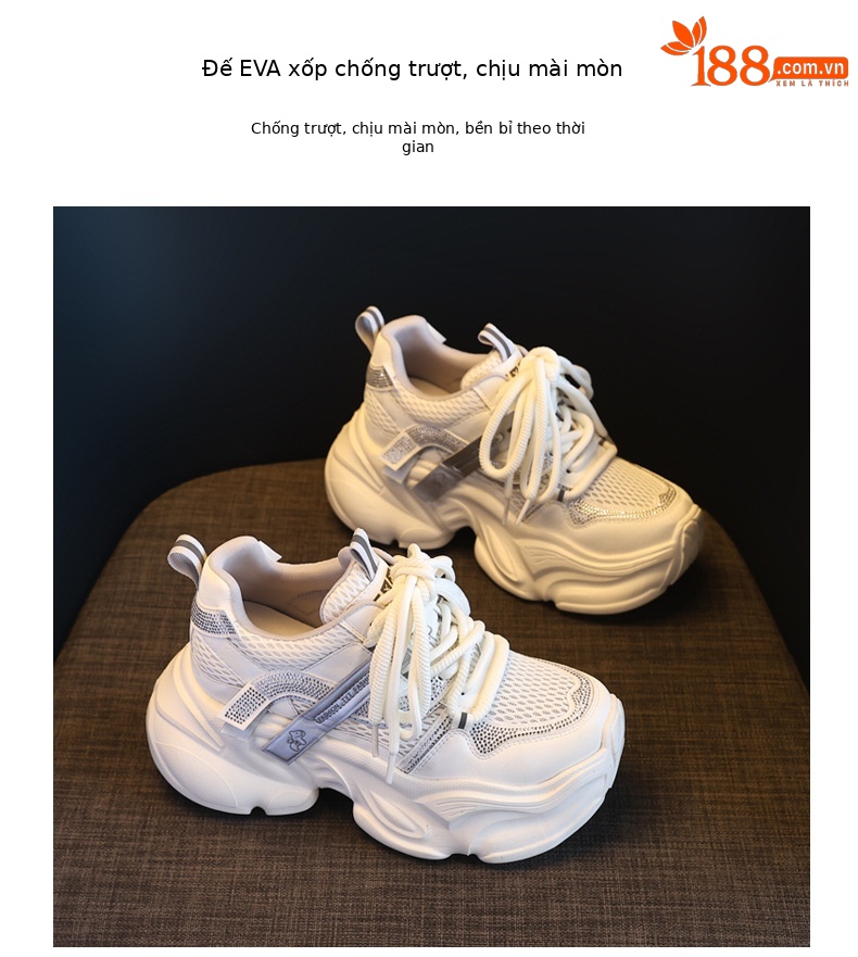 Giày sneaker nữ đế dày chunky lưới thoáng khí tăng chiều cao — Xám tím chi tiết 10