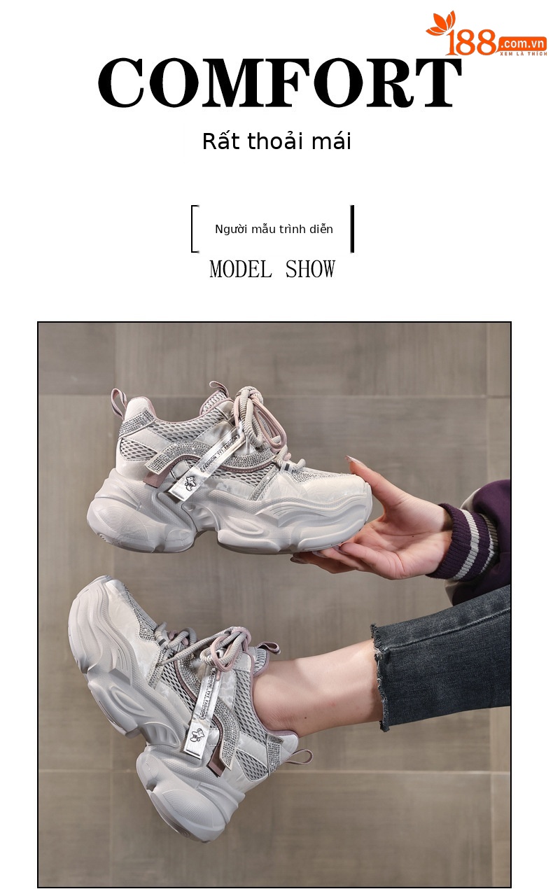 Giày sneaker nữ đế dày chunky lưới thoáng khí tăng chiều cao — Xám tím chi tiết 11