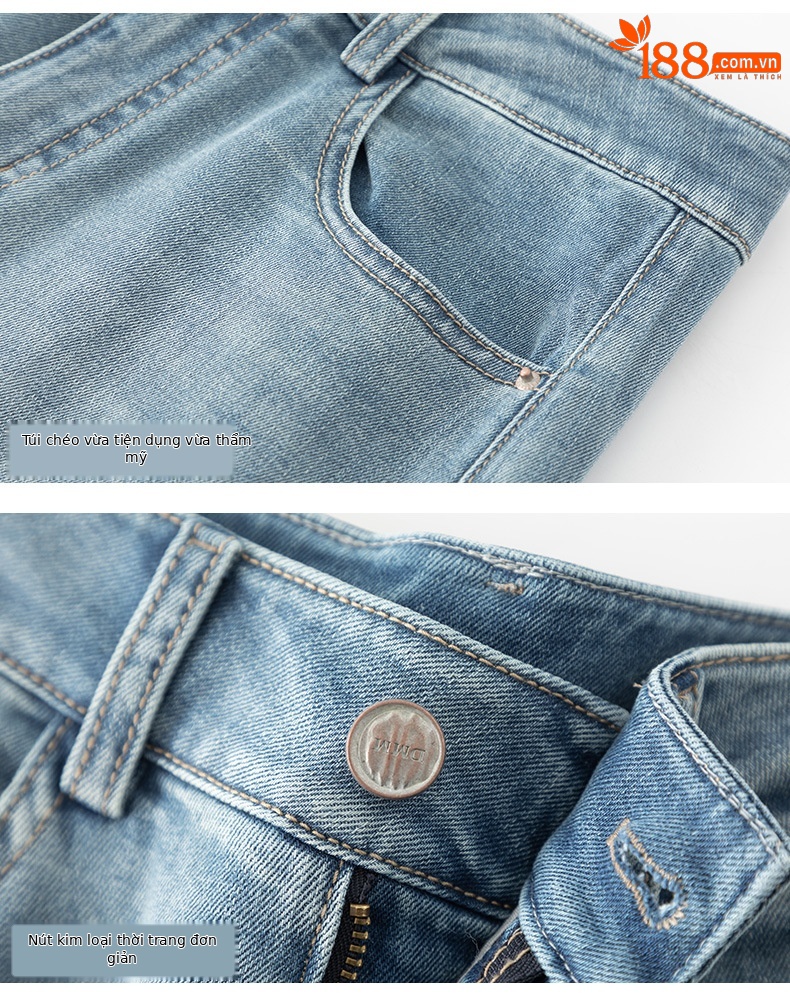 Quần jean nữ ống rộng cạp cao, chất liệu cotton pha linen mỏng nhẹ, dáng suông rủ, gấu tua rua — xanh lam chi tiết 21