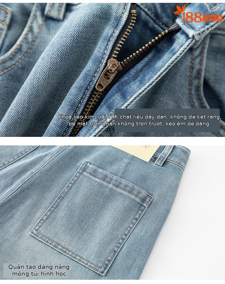 Quần jean nữ ống rộng cạp cao, chất liệu cotton pha linen mỏng nhẹ, dáng suông rủ, gấu tua rua — xanh lam chi tiết 22