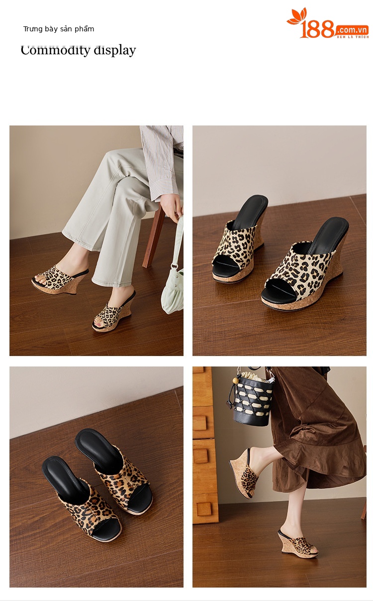 Sandal cao gót nữ hở mũi họa tiết da báo, đế xuồng, gót 9 cm, mũi vuông — màu nâu, màu mơ chi tiết 1
