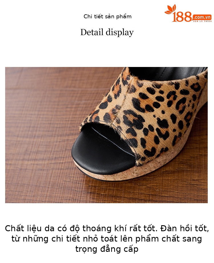 Sandal cao gót nữ hở mũi họa tiết da báo, đế xuồng, gót 9 cm, mũi vuông — màu nâu, màu mơ chi tiết 3