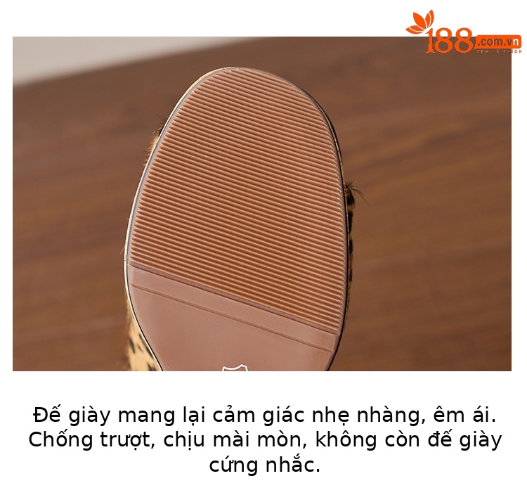 Sandal cao gót nữ hở mũi họa tiết da báo, đế xuồng, gót 9 cm, mũi vuông — màu nâu, màu mơ chi tiết 6