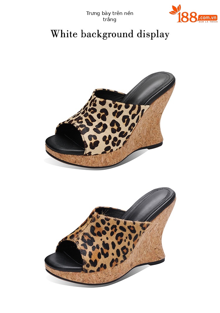 Sandal cao gót nữ hở mũi họa tiết da báo, đế xuồng, gót 9 cm, mũi vuông — màu nâu, màu mơ chi tiết 25