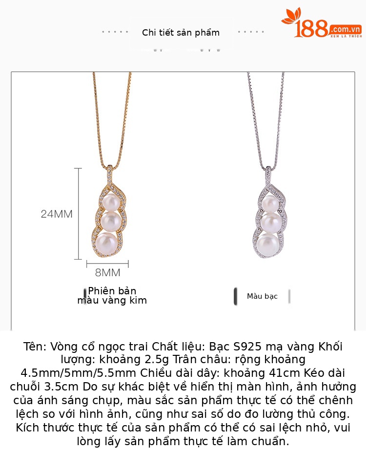 Mặt dây chuyền bạc S925 đính ngọc trai nước ngọt tự nhiên dạng pod — Các kiểu bạc (bao gồm chuỗi) chi tiết 2