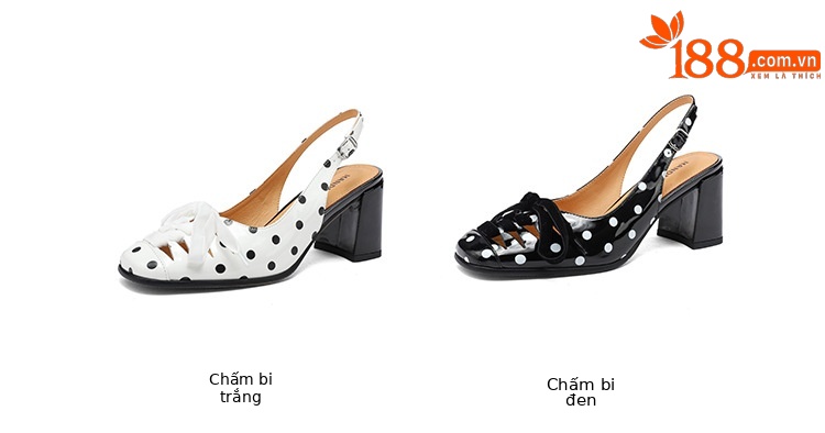 Giày Mary Jane nữ quai ngang gót vuông chấm bi, mũi vuông nơ bướm, gót 6 cm — màu đen, màu trắng chi tiết 3