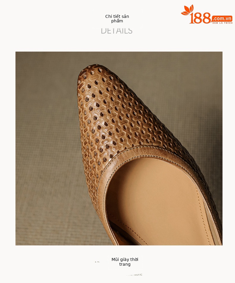 Sandal nữ da bò dệt mũi kín gót thô cao 6 cm phong cách công sở — đen chi tiết 19