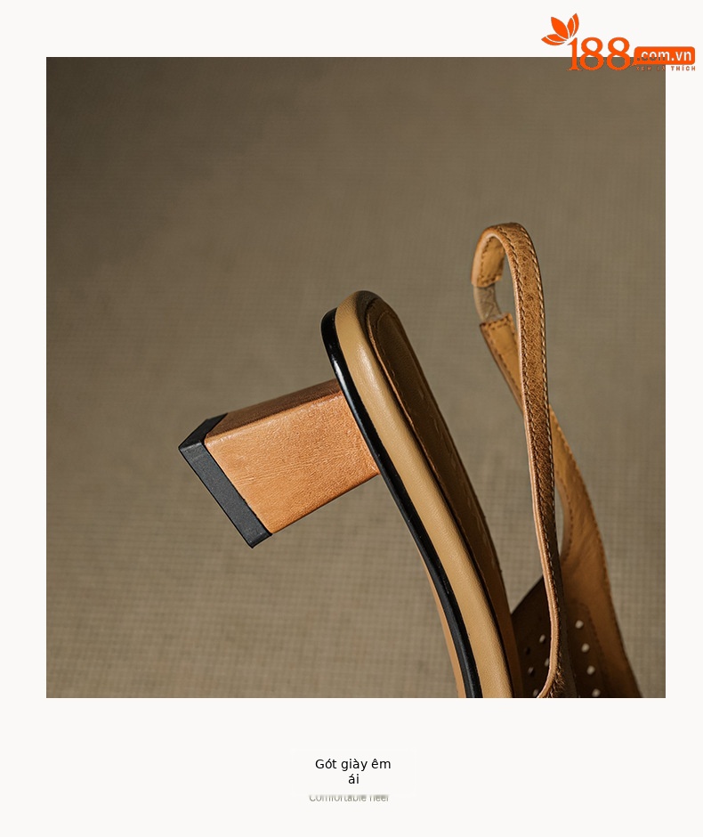 Sandal nữ da bò dệt mũi kín gót thô cao 6 cm phong cách công sở — đen chi tiết 21